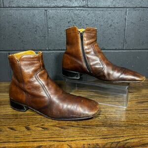 Vintage Men’s Brown Leather Ankle Boots 13A Narrow Square Toe USA Union Made